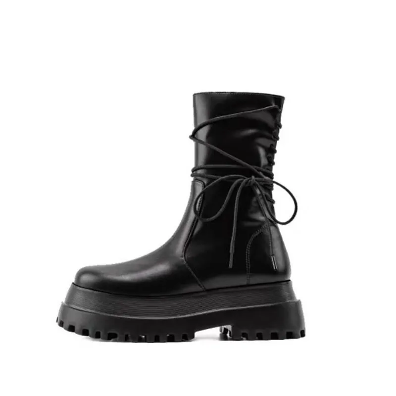 Patent Leather Black Flat High Platform Women Fashion Non-slip Wear-resistant Sole Ankle Boots Ladies Stretch Shoes lace-up
Patent Leather Black Flat High Platform Women Fashion Non-slip Wear-resistant Sole Ankle Boots Ladies Stretch Shoes lace-up