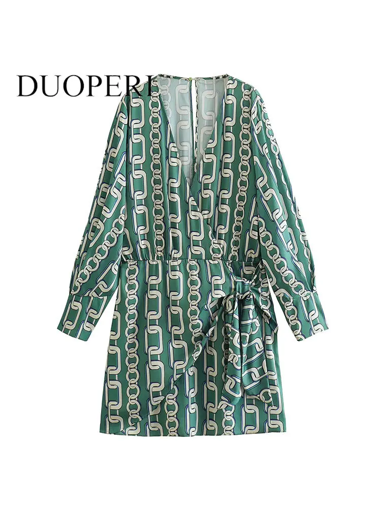 DUOPERI Women Fashion With Bow Printed Mini Dress Vintage V-Neck Long Sleeves Female Chic Lady Dresses
DUOPERI Women Fashion With Bow Printed Mini Dress Vintage V-Neck Long Sleeves Female Chic Lady Dresses
