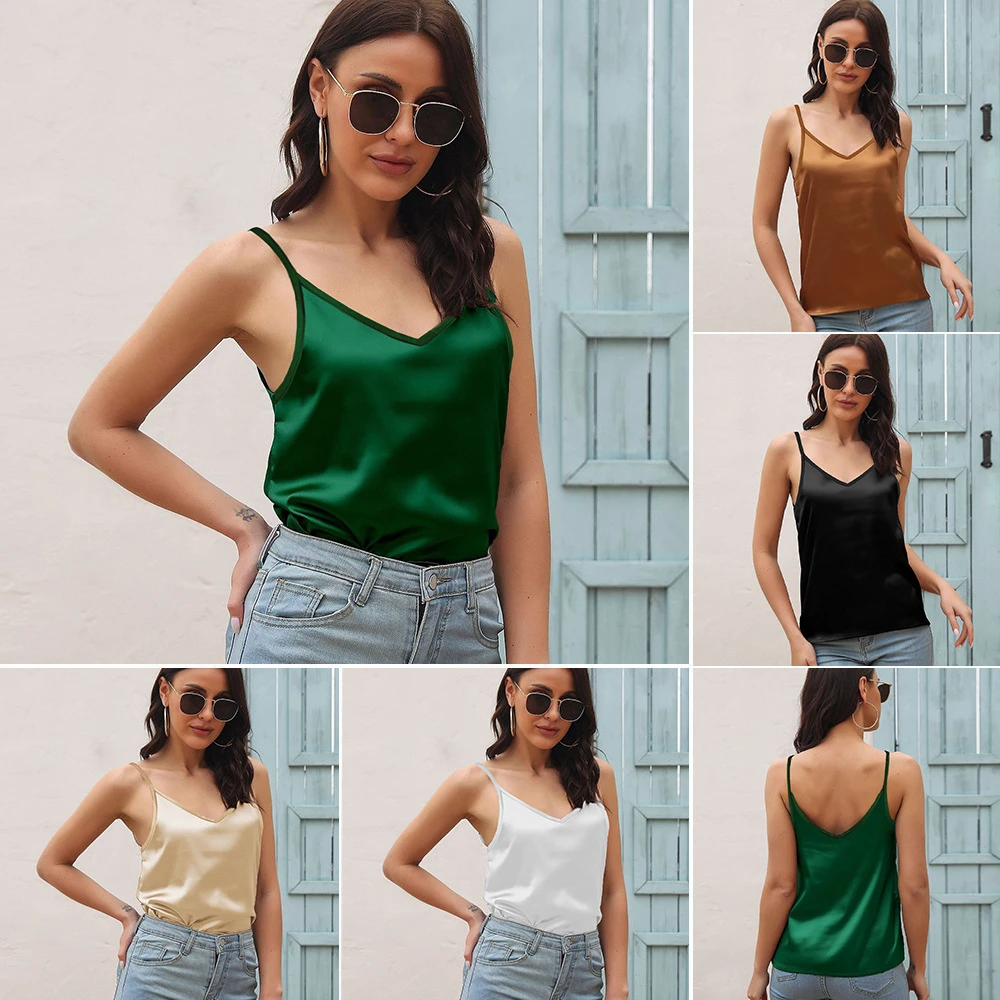 2023 V-Neck Satin Camisole Fashion Silky Vest Women's Inner With White Bottoming Satin Top Summer Female Silk Top Thin Section 
2023 V-Neck Satin Camisole Fashion Silky Vest Women's Inner With White Bottoming Satin Top Summer Female Silk Top Thin Section