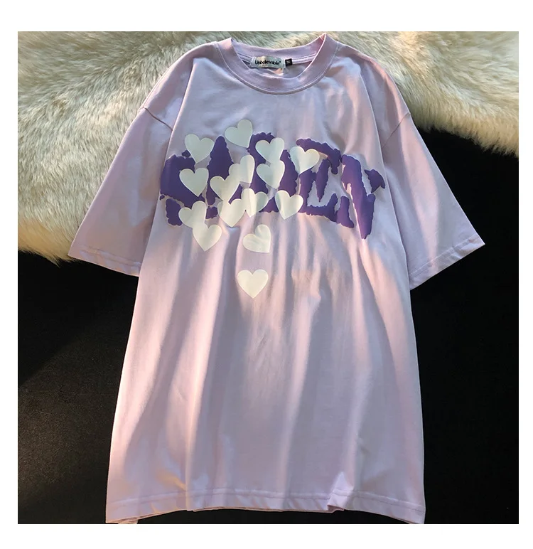 Summer New Oversized Cotton T-shirt Couple Sky Blue Casual Loose Tops Women's Love Pure Printing Short-sleeved O Neck Tees
Summer New Oversized Cotton T-shirt Couple Sky Blue Casual Loose Tops Women's Love Pure Printing Short-sleeved O Neck Tees