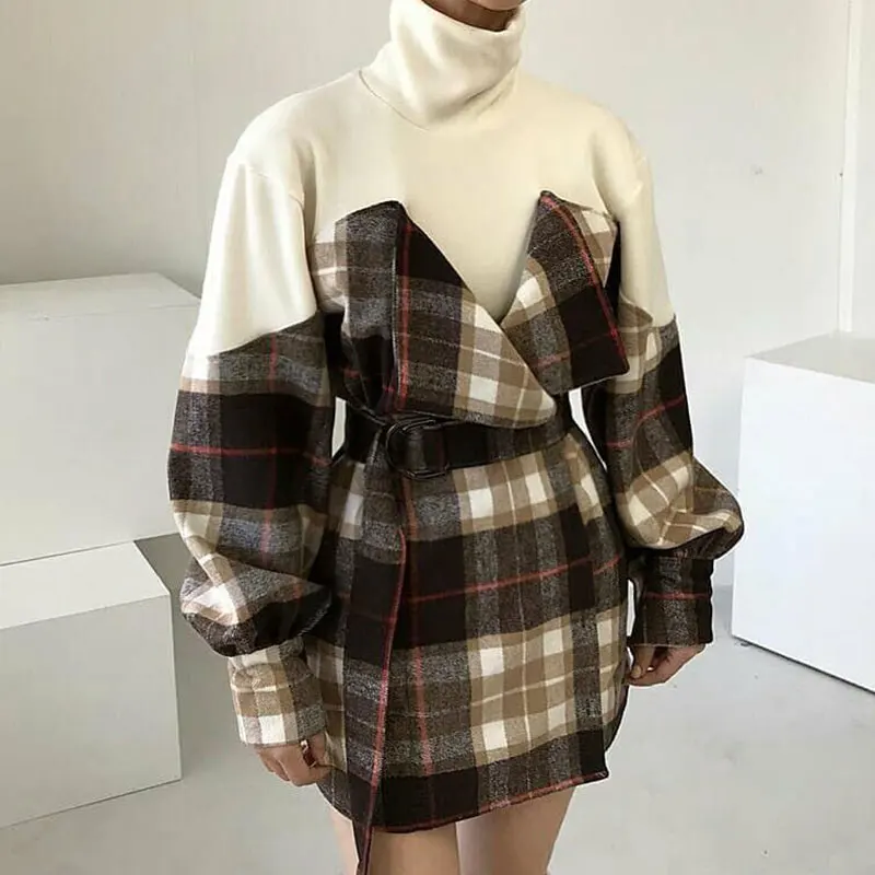 SuperAen Korean Chic Autumn Vintage High Collar Patchwork Contrast Color Plaid Lantern Sleeve Dress for Women
SuperAen Korean Chic Autumn Vintage High Collar Patchwork Contrast Color Plaid Lantern Sleeve Dress for Women