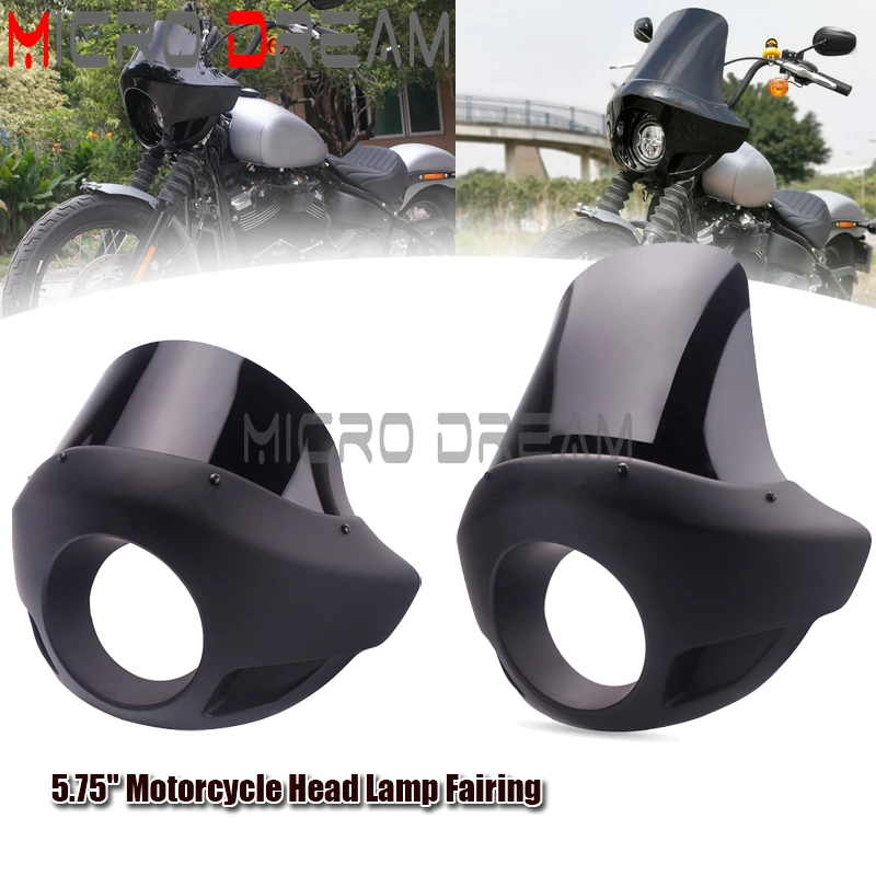 

5 3/4" Headlight Cowl Fairing Windshield 35-49mm Fork Clamp Black For Harley Dyna Sportster Street Glide Fat Bob Low Rider FXD