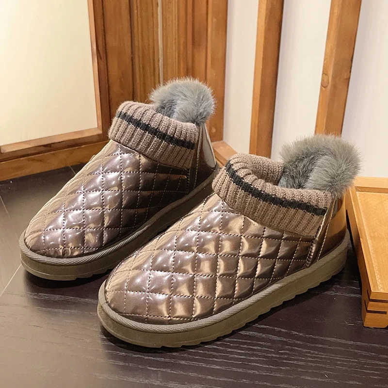 

Теплые зимние ботинки для снежной погоды с перевернутым краем, обувь в клетку для женщин, женские теплые зимние ботинки с подкладкой, женские ботинки