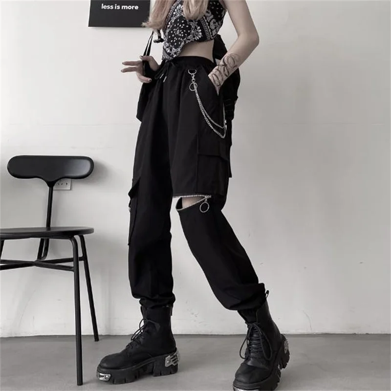 Women Korean New Fashion Cargo Pants Harem Pants Punk Pockets Jogger Trousers With Chain Harajuku Elastics High Waist Streetwear
Women Korean New Fashion Cargo Pants Harem Pants Punk Pockets Jogger Trousers With Chain Harajuku Elastics High Waist Streetwear