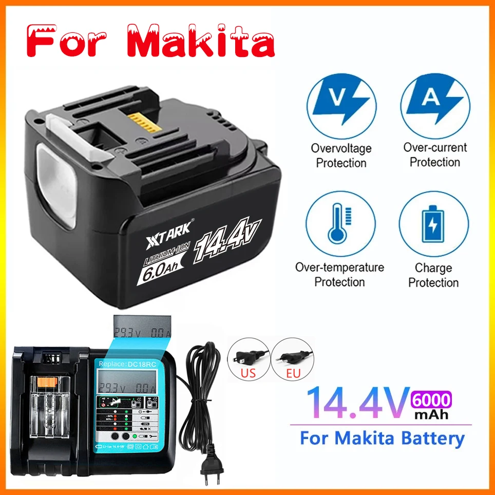 14.4V 6000mAh Rechargeable Li-ion Battery For Makita 14V Power Tools 5.0Ah Batteries BL1460 BL1430 1415 194066-1
14.4V 6000mAh Rechargeable Li-ion Battery For Makita 14V Power Tools 5.0Ah Batteries BL1460 BL1430 1415 194066-1