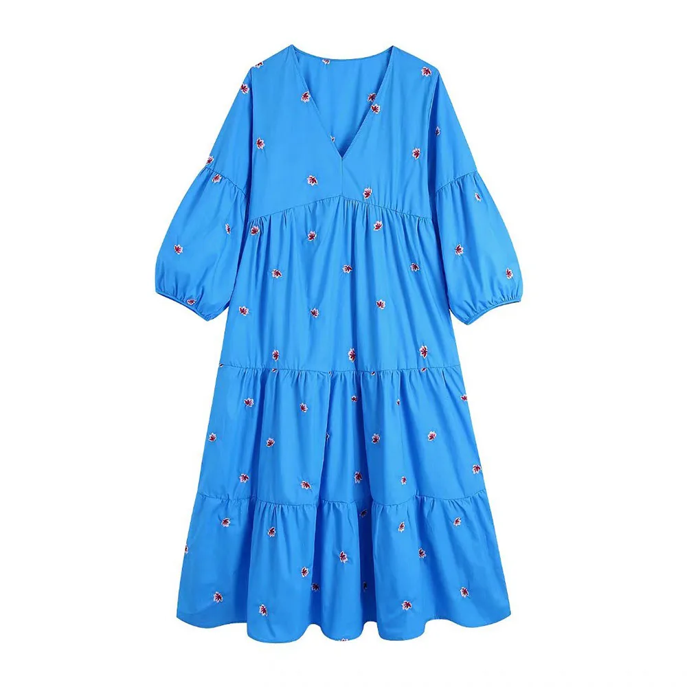 ZATRHMNBM Female clothing blue skirt embroidery casual women's dresses three quarter sleeves V neck summer dresses woman 2022
ZATRHMNBM Female clothing blue skirt embroidery casual women's dresses three quarter sleeves V neck summer dresses woman 2022