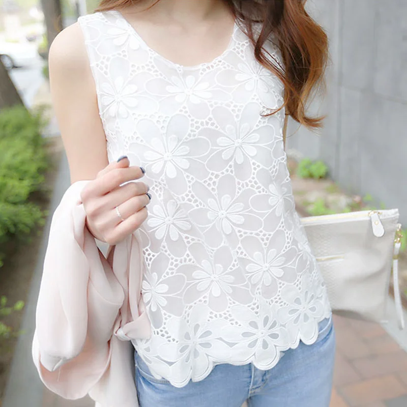 Womens Blouse Shirt Femininas Summer Tops and Blouses Lace Elegant Sleeveless Blusas Crochet Casual Flower Tops Plus Size Women
Womens Blouse Shirt Femininas Summer Tops and Blouses Lace Elegant Sleeveless Blusas Crochet Casual Flower Tops Plus Size Women