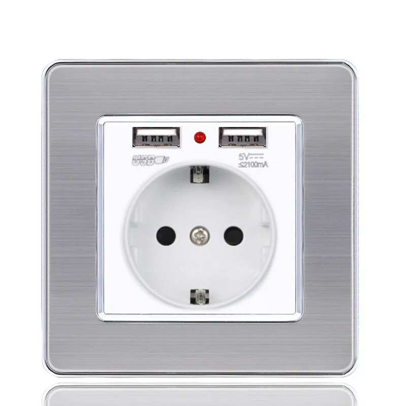 Stainless steel European-style panel, French, German, European, German, double USB socket, type 86, concealed
Stainless steel European-style panel, French, German, European, German, double USB socket, type 86, concealed