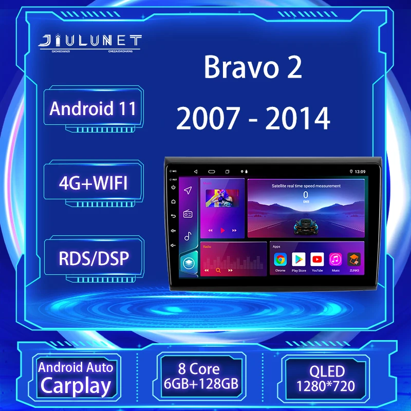 

JIULUNET 8-ядерный автомобильный радиоприемник Android 11 для Fiat Bravo 198 2 II 2007 - 2014 Автомобильный мультимедийный плеер навигация GPS Carplay