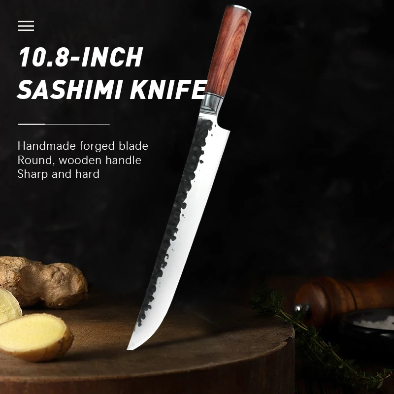 11 Inch Filleting Sushi Knives Vintage Fired Oxidized Black Finish Japanese Sashimi Chef Knife Ebana Wood Handle Cooking Tool
11 Inch Filleting Sushi Knives Vintage Fired Oxidized Black Finish Japanese Sashimi Chef Knife Ebana Wood Handle Cooking Tool