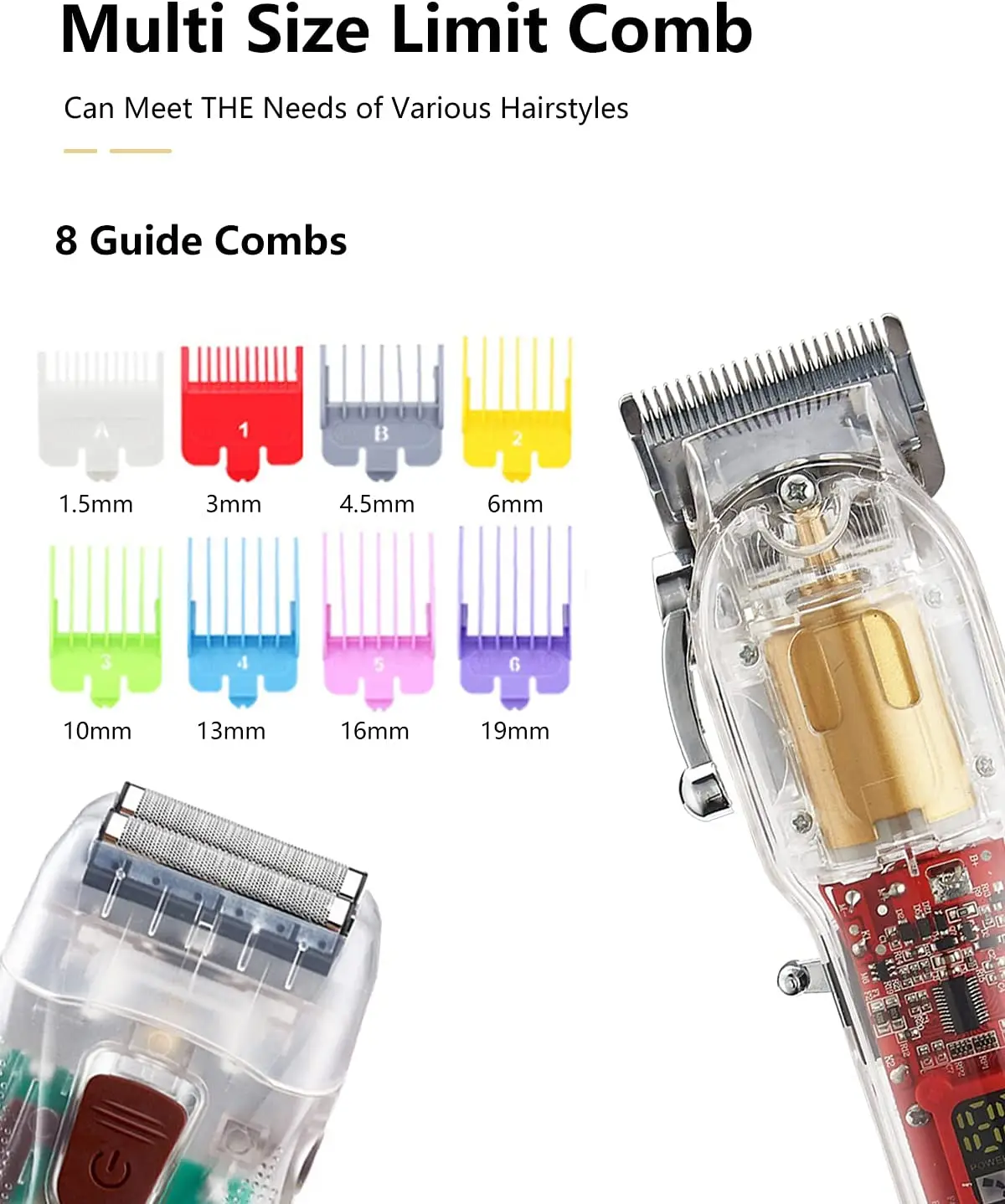 Electric Cordless Barbers Hair Clippers and Shaver Beard Trimmer Set Transparent LED Display
Electric Cordless Barbers Hair Clippers and Shaver Beard Trimmer Set Transparent LED Display