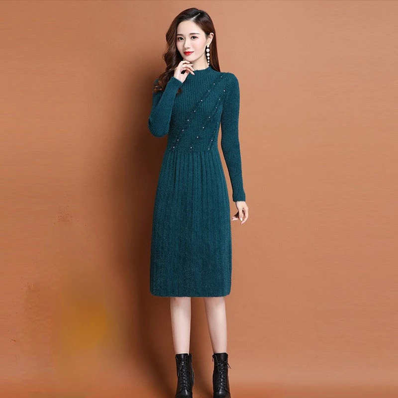 2022 Thicken Women Sweater Dresses Autumn Winter Half High Collar Knitted Female Solid Long Sleeve Fashion Elegant Dress S50
2022 Thicken Women Sweater Dresses Autumn Winter Half High Collar Knitted Female Solid Long Sleeve Fashion Elegant Dress S50