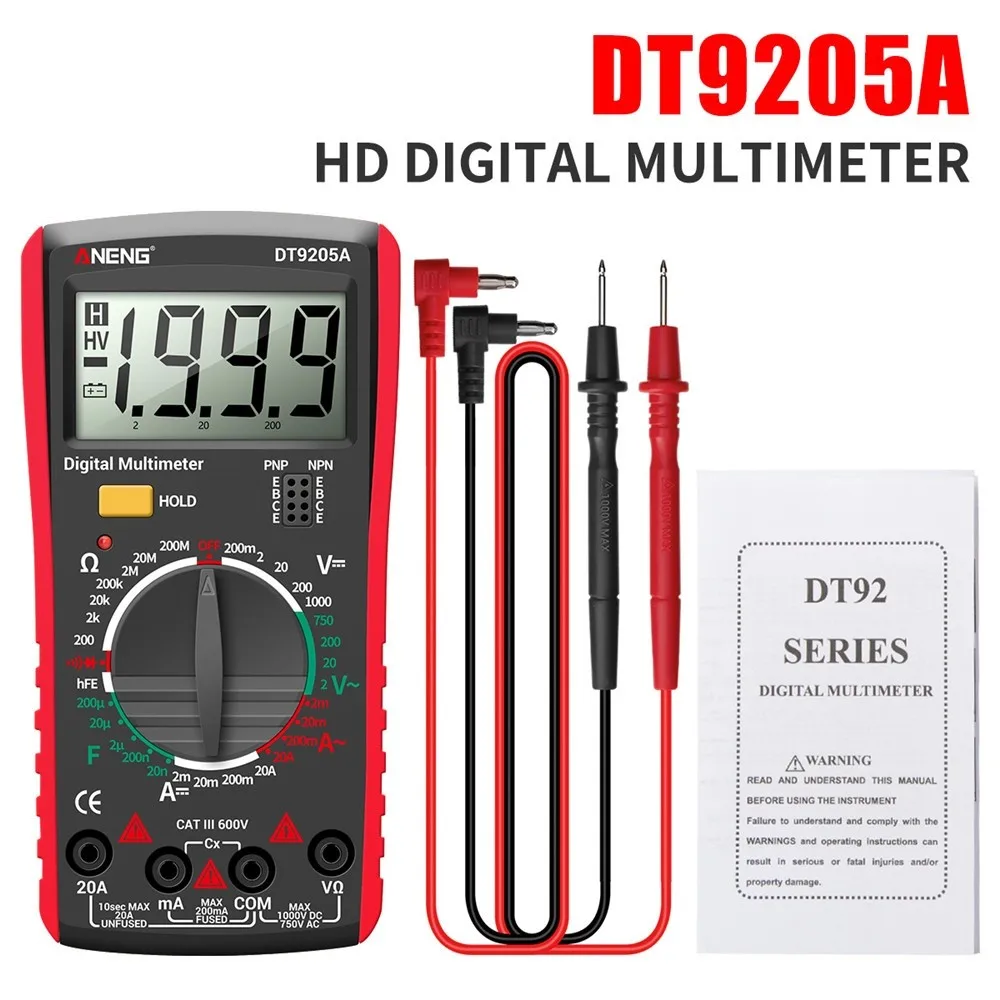 DT9205A LCD Digital Multimeter Portable AC DC Volt Voltmeter Ammeter Ohm Voltage Capacitance .Resistance .Tester Meter.
DT9205A LCD Digital Multimeter Portable AC DC Volt Voltmeter Ammeter Ohm Voltage Capacitance .Resistance .Tester Meter.