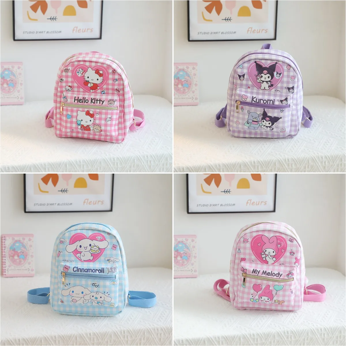 

Sanrio Hello Kitty Melody Kulomi Backpack College Y2k Bag Cartoon Melody Cinnamoroll Student Schoolbag Anime Girls School Bag