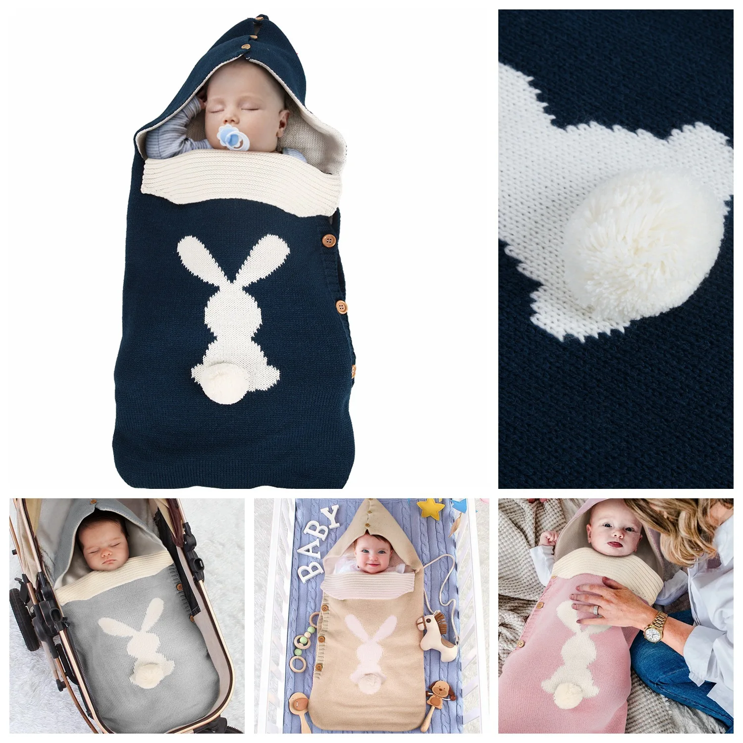 New European and American Solid Color Baby Knitted Rabbit Outdoor Stroller Wool Baby Button Sleeping Bag
New European and American Solid Color Baby Knitted Rabbit Outdoor Stroller Wool Baby Button Sleeping Bag