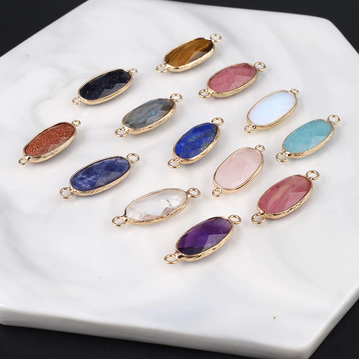 Natural Stone Pendants Oval Shape Gold Plated Lapis lazuli Double Hole Connector for Jewelry Making Diy Women Necklace Crafts
Natural Stone Pendants Oval Shape Gold Plated Lapis lazuli Double Hole Connector for Jewelry Making Diy Women Necklace Crafts