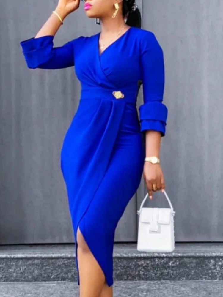 Women Dresses Three Quater Sleeves High Waist V Neck Elegant Office Ladies Work Wear Modest Slim Classy African Female Vestidos
Women Dresses Three Quater Sleeves High Waist V Neck Elegant Office Ladies Work Wear Modest Slim Classy African Female Vestidos