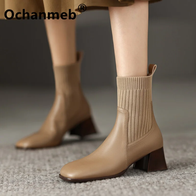 Женские ботинки из натуральной кожи Ochanmeb, эластичные вязаные ботинки-носки на блочном среднем каблуке, черные, телесные, с квадратным носко... 
Женские ботинки из натуральной кожи Ochanmeb, эластичные вязаные ботинки-носки на блочном среднем каблуке, черные, телесные, с квадратным носко...