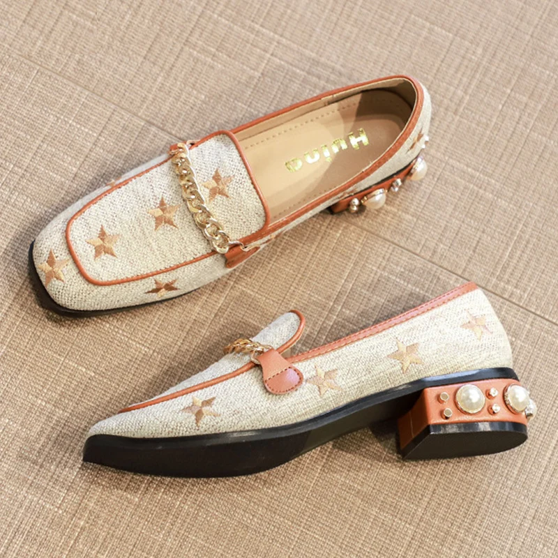 Summer Fashion Women Casual Flats Shoes Female Square Head Star Embroidered Mid-heel Loafers Pearl Decoration Comfortable Shoes
Summer Fashion Women Casual Flats Shoes Female Square Head Star Embroidered Mid-heel Loafers Pearl Decoration Comfortable Shoes