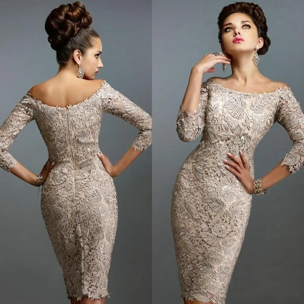 Mother Off Bride Dresses Scoop Full Lace 3/4 Long Sleeves Knee Length Sheath Plus Size Mother Of The Bride Dress
Mother Off Bride Dresses Scoop Full Lace 3/4 Long Sleeves Knee Length Sheath Plus Size Mother Of The Bride Dress