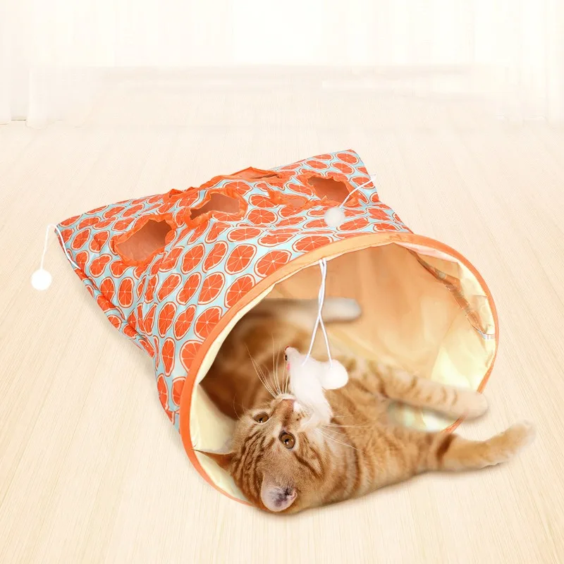 

Pet Cat Toys Cats Tunnel Bag Kitty Training Interactive Playing Fun Toy Play Tube Dangling Mouse Crinkle Sounds Tunnel with Ball