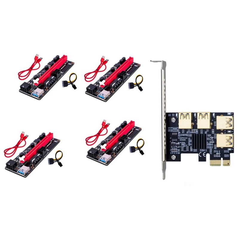 PCIE 1X к 4 Pci-Express адаптер + Райзер-карта VER009S USB3.0 к PCI-E 1X к 16X видеокарта Удлинительный кабель для майнинга
PCIE 1X к 4 Pci-Express адаптер + Райзер-карта VER009S USB3.0 к PCI-E 1X к 16X видеокарта Удлинительный кабель для майнинга