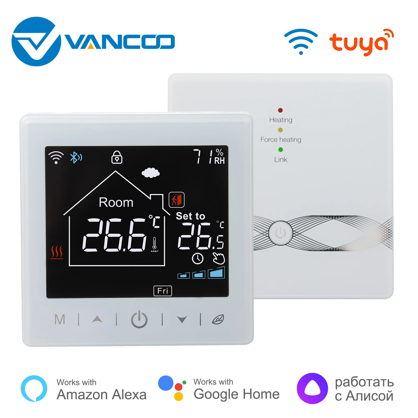 Vancoo Room Thermostat RF Wireless Wifi Smart Water Warm Floor Heating Tuya Control Gas Boiler Thermostat Work With Google Alexa
Vancoo Room Thermostat RF Wireless Wifi Smart Water Warm Floor Heating Tuya Control Gas Boiler Thermostat Work With Google Alexa
