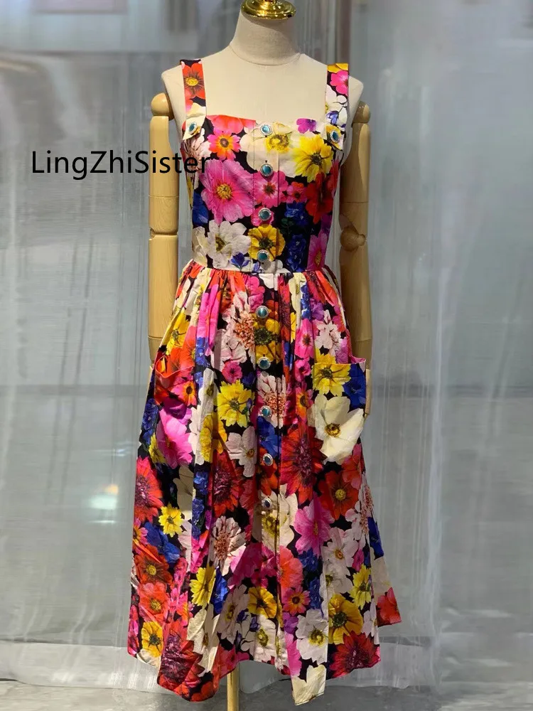 Women Sexy Cotton Dress Print Spaghetti Strap Calf-Length Dresses Slash Neck Sleeveless Medium Length Female Spring Summer 2023
Women Sexy Cotton Dress Print Spaghetti Strap Calf-Length Dresses Slash Neck Sleeveless Medium Length Female Spring Summer 2023