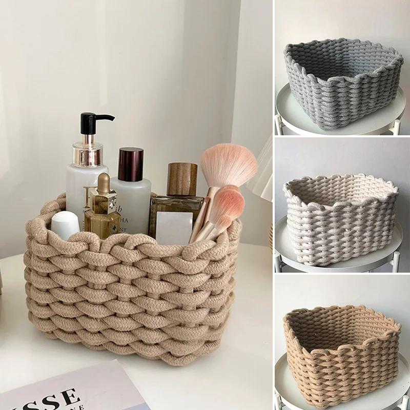 Nordic Cotton Rope Woven Small Storage Basket Rectangle Cotton Rope Storage Desktop Sundries Make up Organizer Home Decor Supply
Nordic Cotton Rope Woven Small Storage Basket Rectangle Cotton Rope Storage Desktop Sundries Make up Organizer Home Decor Supply