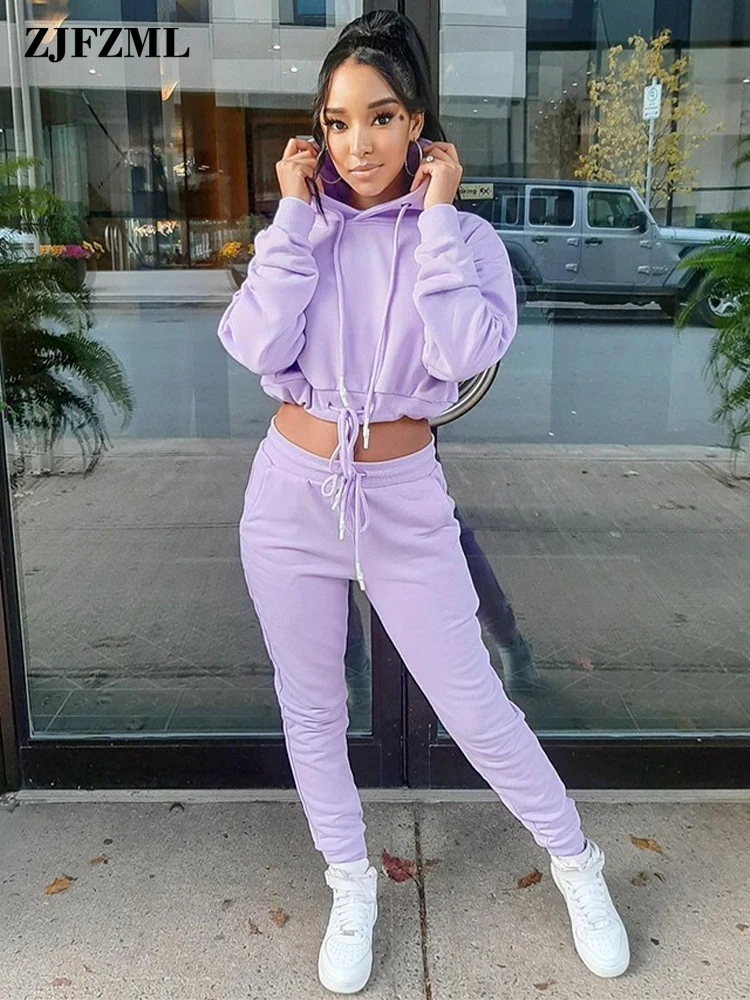 

Early Autumn Women's Workout Tracksuit Casual Drawstring Hooded Long Sleeve Hoodie and High Waist Stacked Jogger Pant Sweatsuits