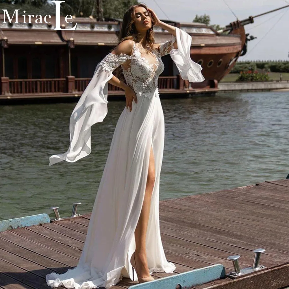 Boho Sheer Neck Wedding Dresses A Line Sexy For Women Bride Floor Length Side Split Backless Beach Summer Robe De Mariée
Boho Sheer Neck Wedding Dresses A Line Sexy For Women Bride Floor Length Side Split Backless Beach Summer Robe De Mariée