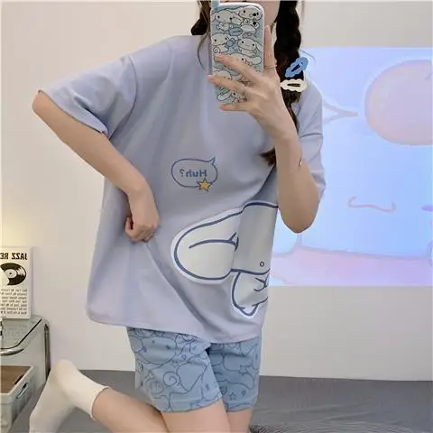 Kawaii Sanrio Cinnamoroll Cartoon Print Home Wear Set Summer Cute Girls Y2K Cotton Pajamas Set Girls Gifts
Kawaii Sanrio Cinnamoroll Cartoon Print Home Wear Set Summer Cute Girls Y2K Cotton Pajamas Set Girls Gifts