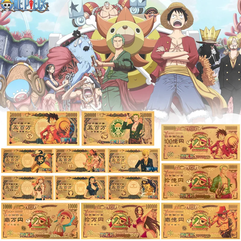 1/Pcs New One Piece Anime Peripherals Luffy Zoro Sanji Nami Commemorative Banknotes Collectible Notes Golden Coin Kid Toy Gift
1/Pcs New One Piece Anime Peripherals Luffy Zoro Sanji Nami Commemorative Banknotes Collectible Notes Golden Coin Kid Toy Gift