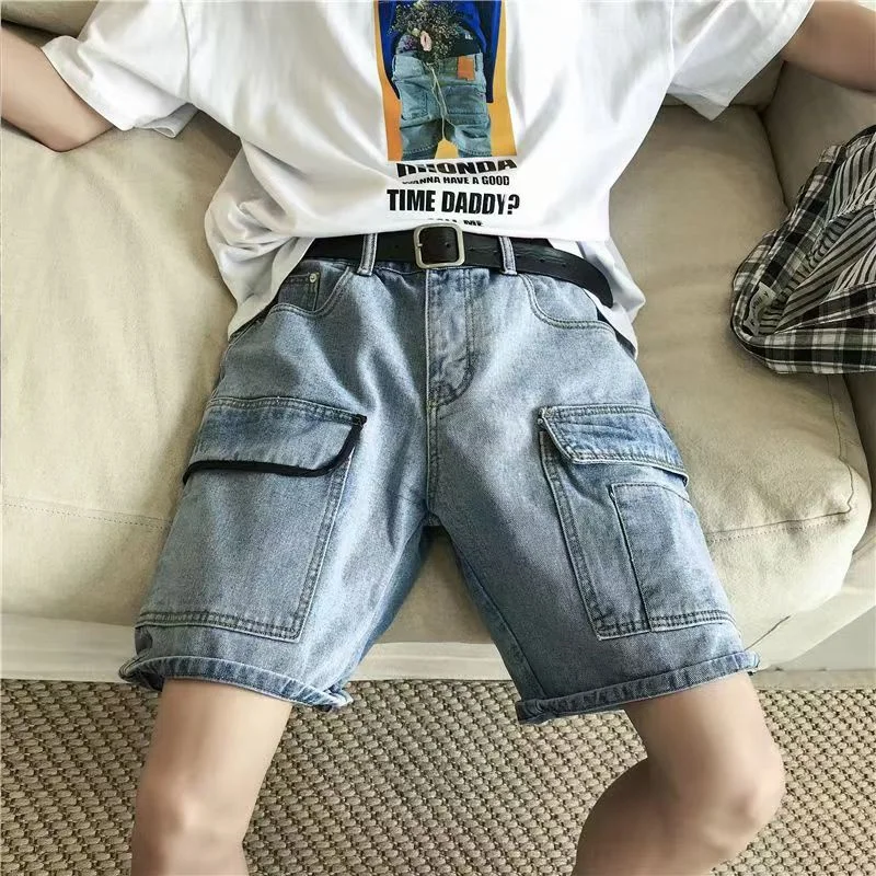 Vintage Blue Men's Denim Shorts Big Multi-Pockets Straight Short Cargo Pants Knee-length Distressed Jeans Denim Trousers
Vintage Blue Men's Denim Shorts Big Multi-Pockets Straight Short Cargo Pants Knee-length Distressed Jeans Denim Trousers
