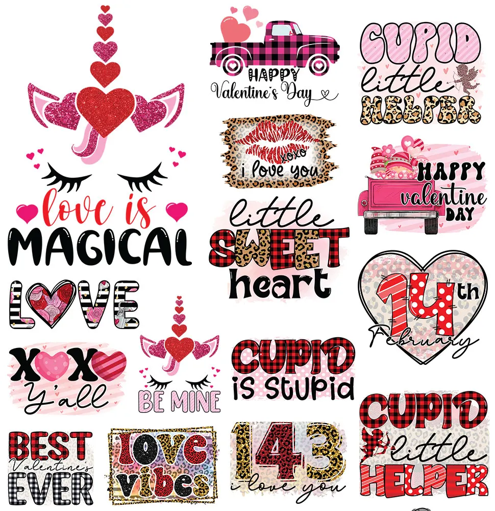 

Positive Quotes Valentine's Day Thermo Stickers On Clothes Pink Unicorn Heat Transfers For T-shirt Patches Diy Decoration Set