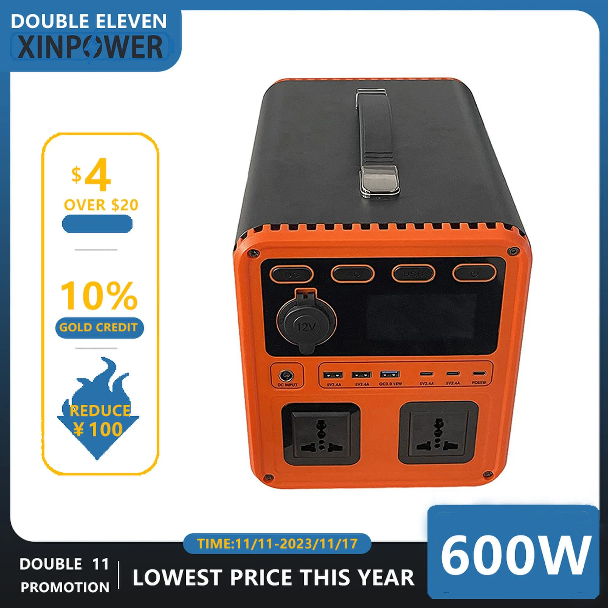 XINPOWER 600W Portable Power Station 600Wh LiFeP04 Battery Solar Generator Outdoor Camping RV Home Emergency Power Supply
XINPOWER 600W Portable Power Station 600Wh LiFeP04 Battery Solar Generator Outdoor Camping RV Home Emergency Power Supply