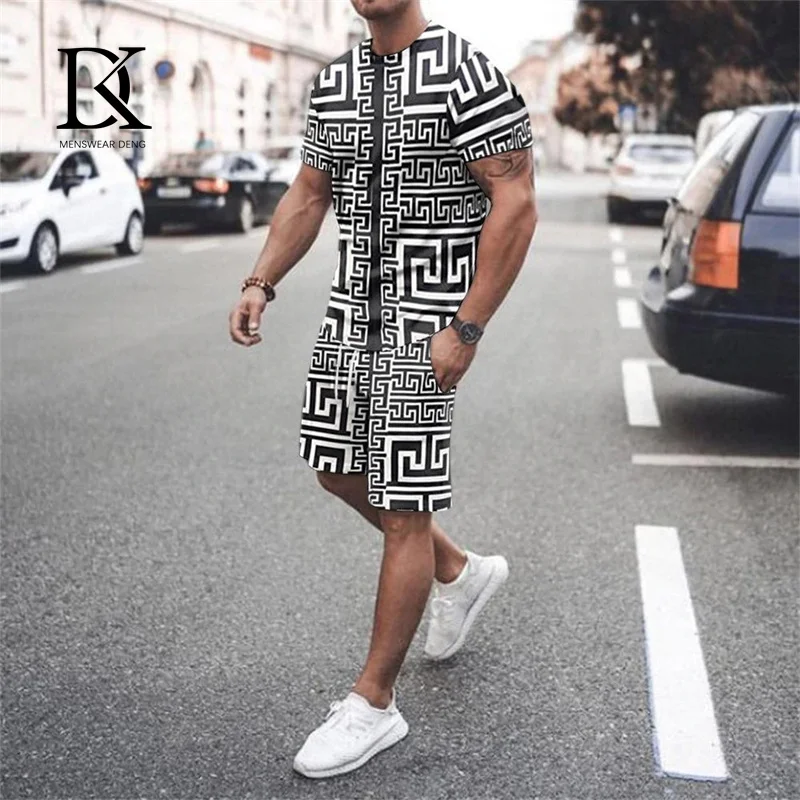 Vintage Summer Men's T-Shirt Set Black and White Plaid 3D Printed Extra Large Clothes Men's Sportswear Fitness Shorts Set
Vintage Summer Men's T-Shirt Set Black and White Plaid 3D Printed Extra Large Clothes Men's Sportswear Fitness Shorts Set