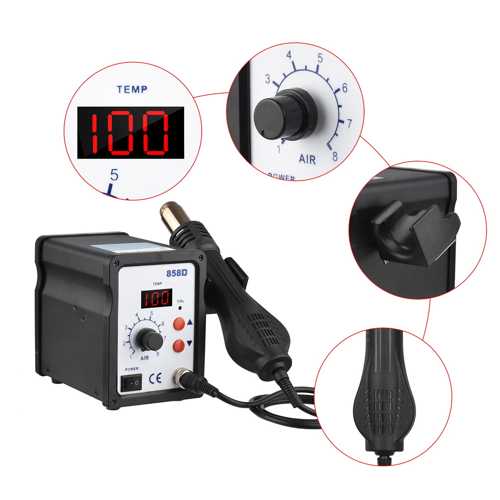 700W Brushless Hot Air Rework Station Desoldering Station Air Flow 700W Portable Electric Desoldering Gun Electronics Repair
700W Brushless Hot Air Rework Station Desoldering Station Air Flow 700W Portable Electric Desoldering Gun Electronics Repair
