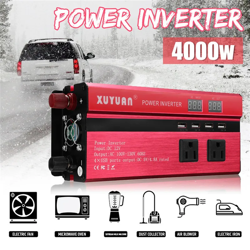 4000W Peak Car Power Inverter Voltage Transformer Converter Inverter 12V 220V Charger Solar Inversor 12V 220V LCD Display
4000W Peak Car Power Inverter Voltage Transformer Converter Inverter 12V 220V Charger Solar Inversor 12V 220V LCD Display