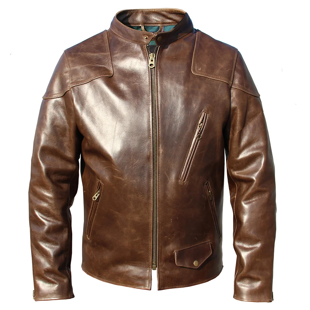 Top Layer Cow Leather Jacket Men Fashion Natural Oil Waxed Variable Color Brown Genuine Leather Coat Vintage Edged By Hand M002
Top Layer Cow Leather Jacket Men Fashion Natural Oil Waxed Variable Color Brown Genuine Leather Coat Vintage Edged By Hand M002