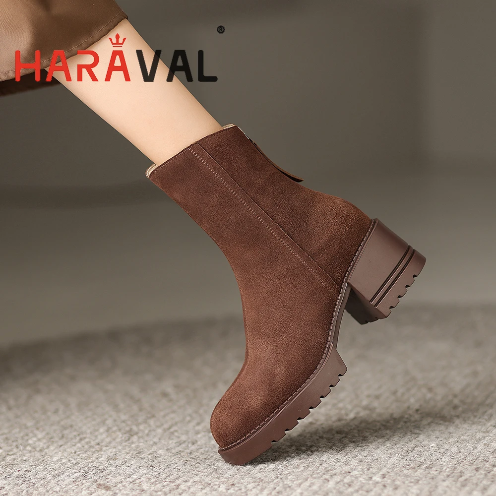 HARAVAL Women Winter Suede Ankle Boots Rounded Toe Zipper Shoes Solid Fashion Elegant For Lady Thic Mid Heels Brown Black
HARAVAL Women Winter Suede Ankle Boots Rounded Toe Zipper Shoes Solid Fashion Elegant For Lady Thic Mid Heels Brown Black