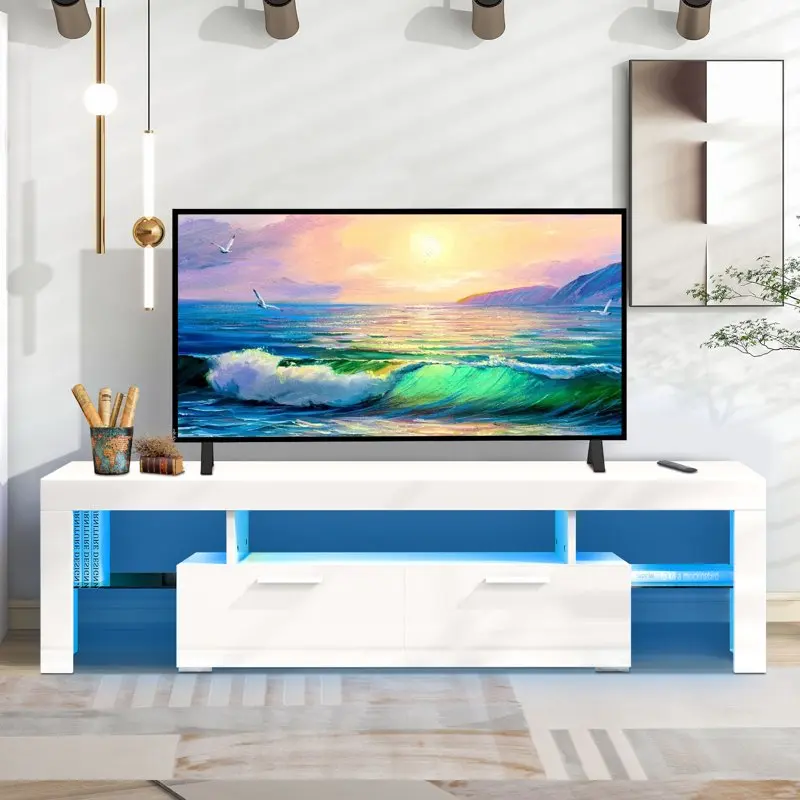 Gorgeous White High Gloss TV Console Table with RGB LED Lights, Storage Shelves, and Durable Structure to Accommodate TVs up to
Gorgeous White High Gloss TV Console Table with RGB LED Lights, Storage Shelves, and Durable Structure to Accommodate TVs up to
