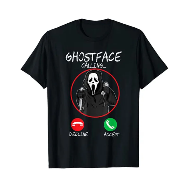Halloween Ghost Face Calling T-Shirt Humor Funny Graphic Tee Tops for Women Men Clothing Punk Costume Customized Products
Halloween Ghost Face Calling T-Shirt Humor Funny Graphic Tee Tops for Women Men Clothing Punk Costume Customized Products
