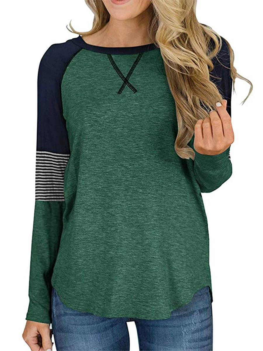 Women Casual Patchwork T-shirt Autumn Winter Striped Long Sleeve Round Neck Pullover
Women Casual Patchwork T-shirt Autumn Winter Striped Long Sleeve Round Neck Pullover