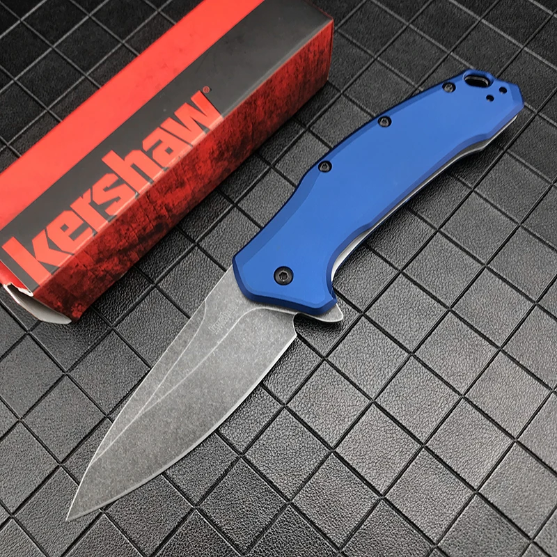 

NEW Kershaw 1776NBBW Flipper Assisted Folding Knife Sharp Blade Blue Aluminum Handles Outdoor Camping Hunting Pocket EDC Tool
