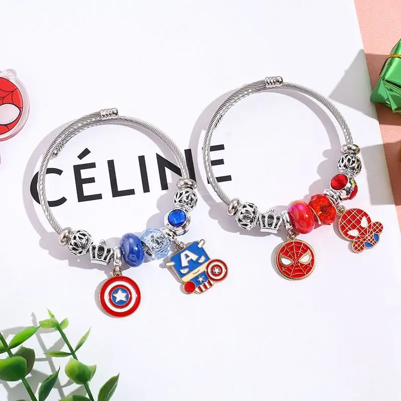 

Cartoon Avengers Spider-Man Marvel Movie Captain America SpiderMan Stainless Steel Pendant Bracelet Student Creative Accessories
