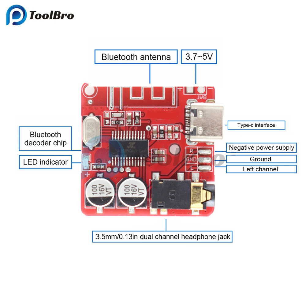 Mini Bluetooth 5,1 MP3 декодер с разъемом Type-c, плата постоянного тока 3,7-5 В, Аудиомагнитола, модуль A2DP AVCTP для автомобиля, домашнего аудиодинамика
Mini Bluetooth 5,1 MP3 декодер с разъемом Type-c, плата постоянного тока 3,7-5 В, Аудиомагнитола, модуль A2DP AVCTP для автомобиля, домашнего аудиодинамика