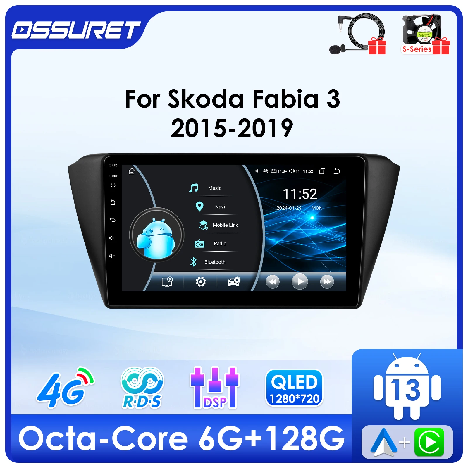 9 "Android 13 авторадио Carplay для Skoda Fabia 3 III 2015-2019 мультимедийный плеер Автомобильный