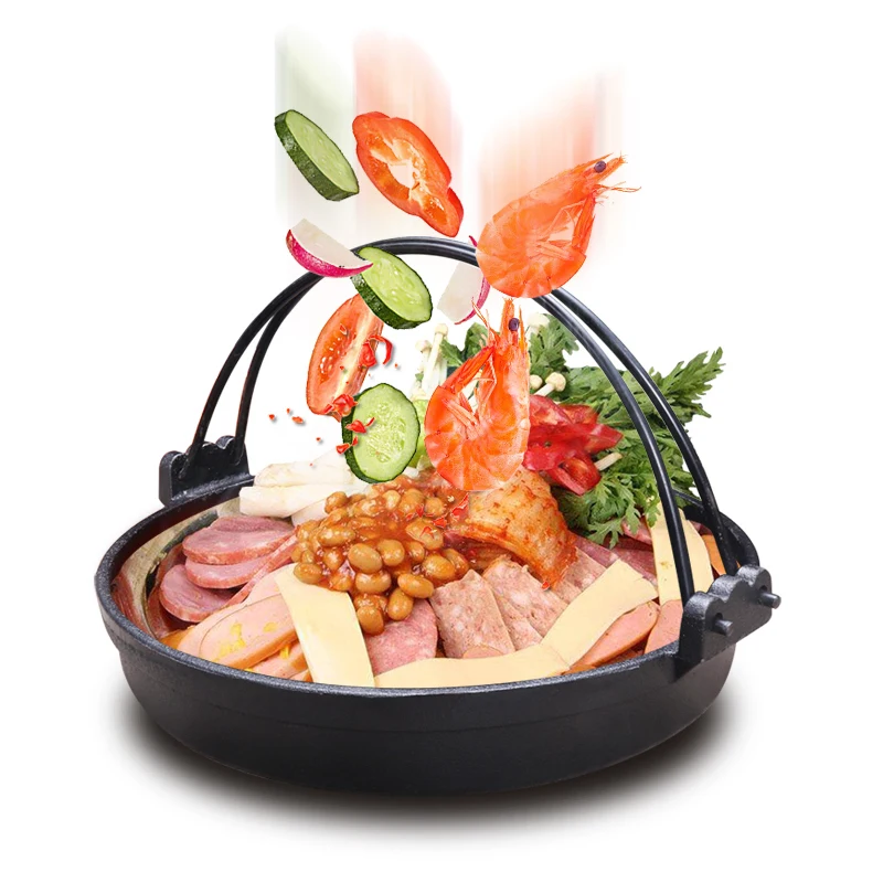 

Японский стиль утолщенная сковорода для барбекю, жаровня Sukiyaki, чугунная черная тарелка, сковорода с тепловой мощностью, универсальная Горячая кастрюля для тушения