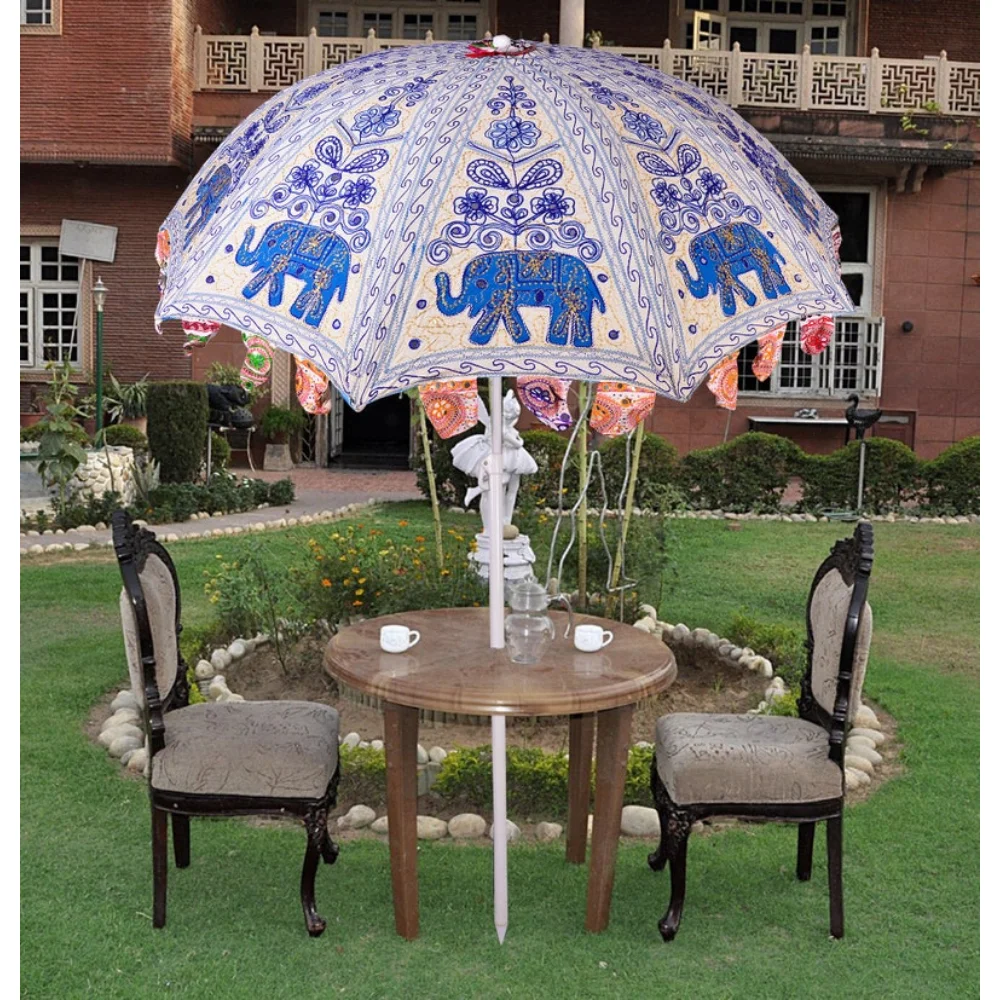 

Красивый слон, искусственный Индийский Большой зонтик ручной работы, украшение для внутреннего дворика, пляжный зонтик в богемном стиле
